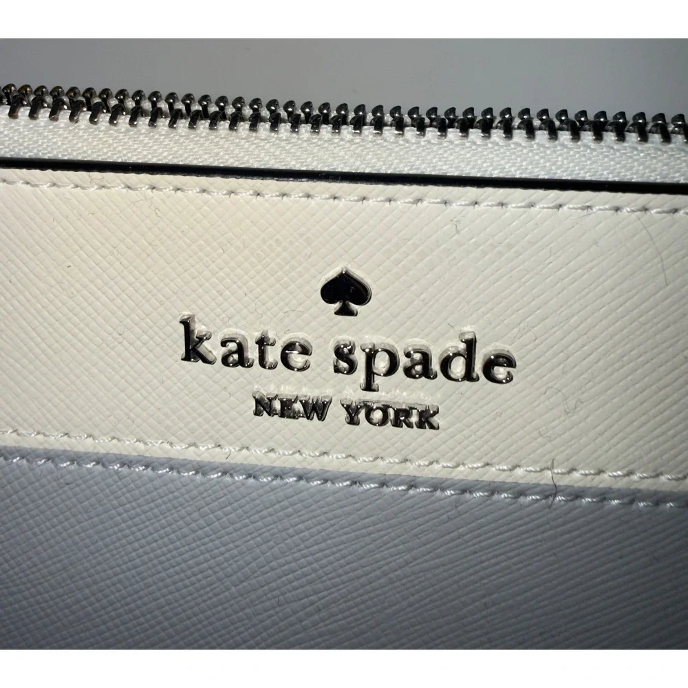 Kate Spade Lucy Medium L-Zip Wristlet Saffiano Leather Colorblock  Grey White - Picture 5 of 6